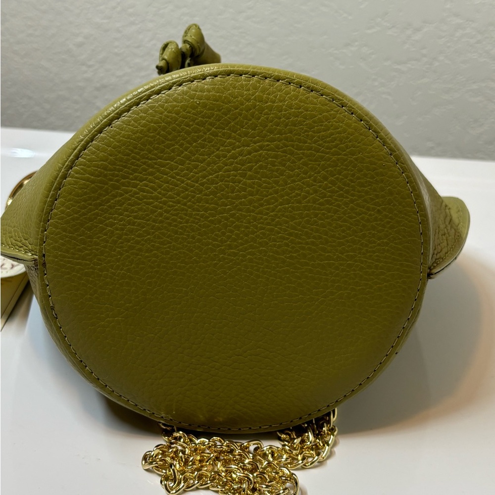 NEW Anna Paola Italian Leather Bucket Bag Made In Italy Olive Green - Picture 7 of 9